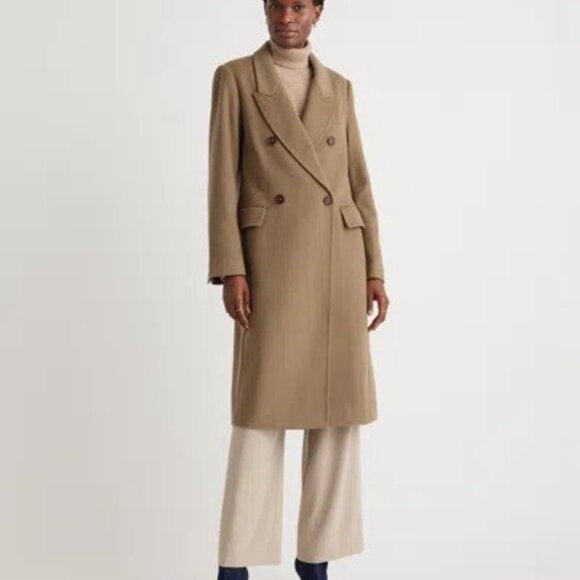 New QUINCE Women's Italian Wool Double-breasted Coat In Dark Camel Z75 - Picture 1 of 11